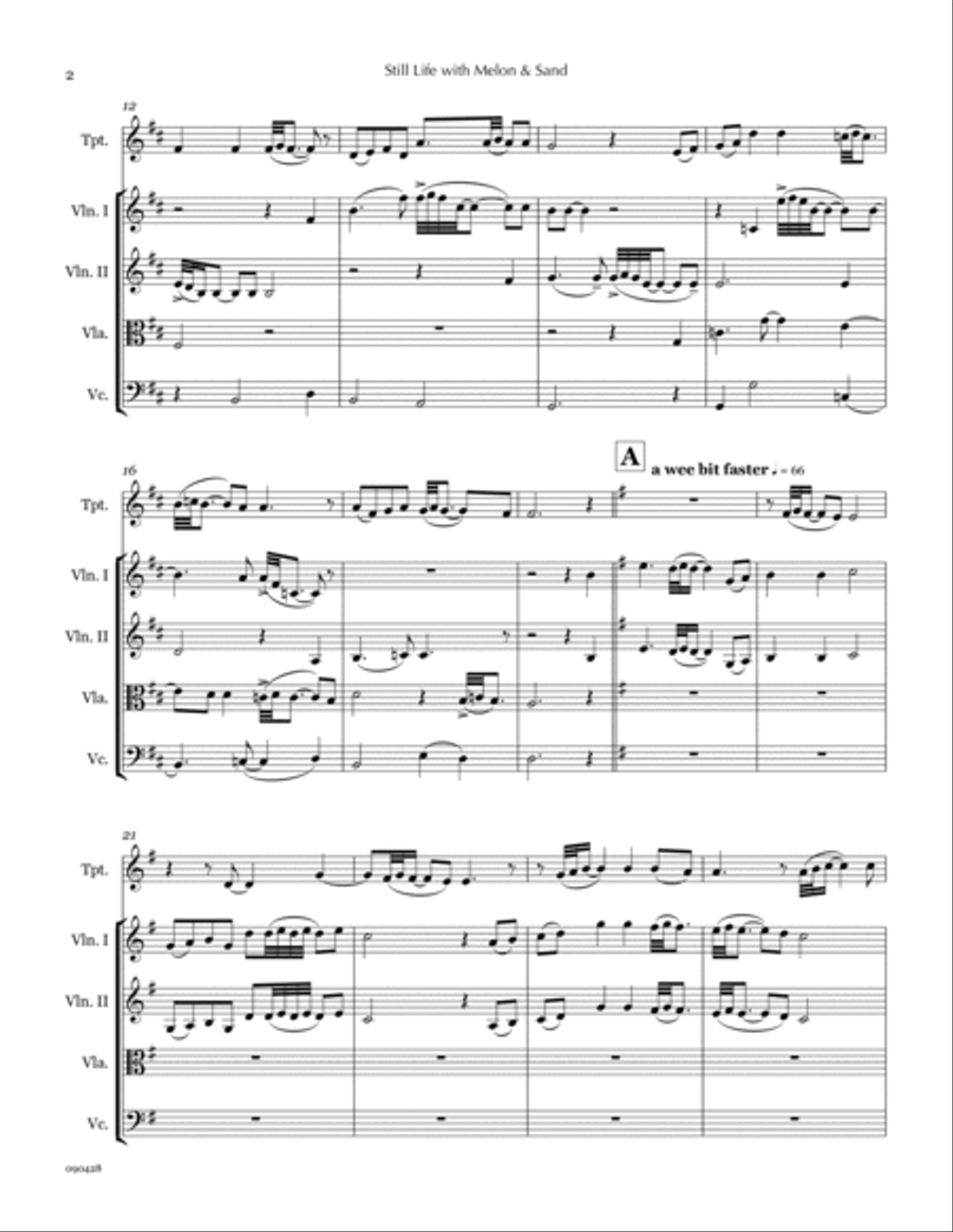 Still Life with Melon & Sand (trumpet & string quartet) Chamber Orchestra scores gallery preview page 4