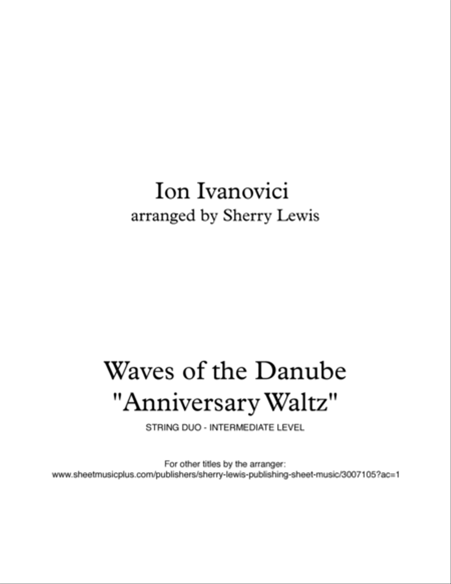 WAVES OF THE DANUBE "Anniversary Waltz" String Trio, Intermediate Level for 2 violins and cello or v image number null