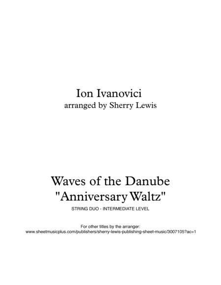WAVES OF THE DANUBE "Anniversary Waltz" String Trio, Intermediate Level for 2 violins and cello or v image number null