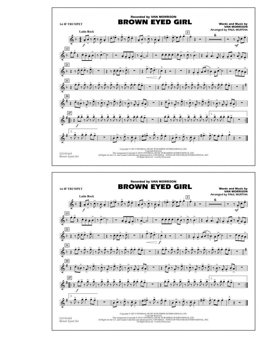 Brown Eyed Girl - 1st Bb Trumpet Marching Band scores gallery preview page 1