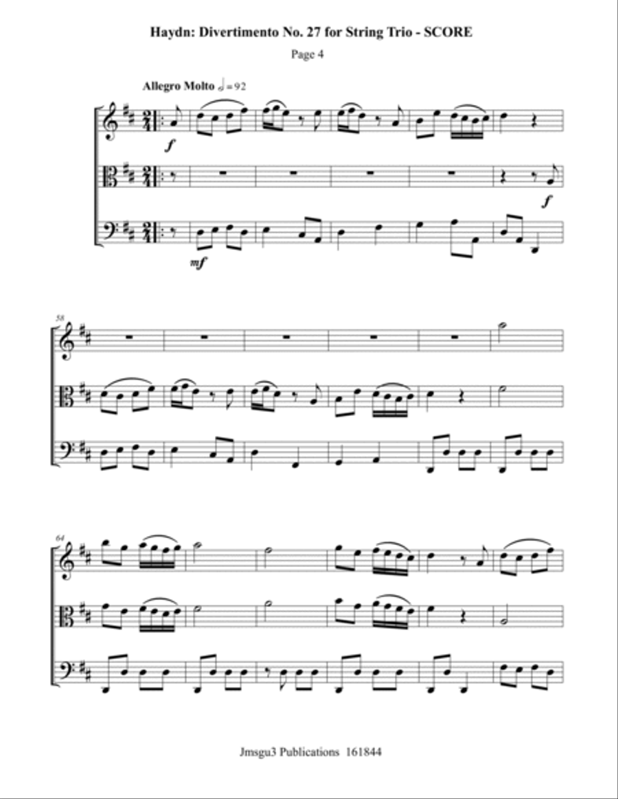 Haydn: Divertimento No. 27 for String Trio String Trio scores gallery preview page 4