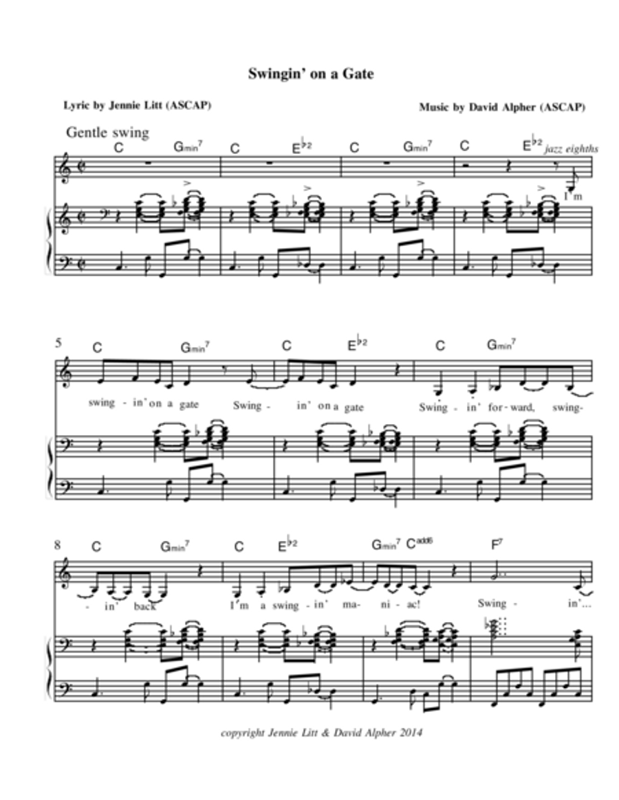 Swingin' On A Gate Piano, Vocal, Guitar scores gallery preview page 1
