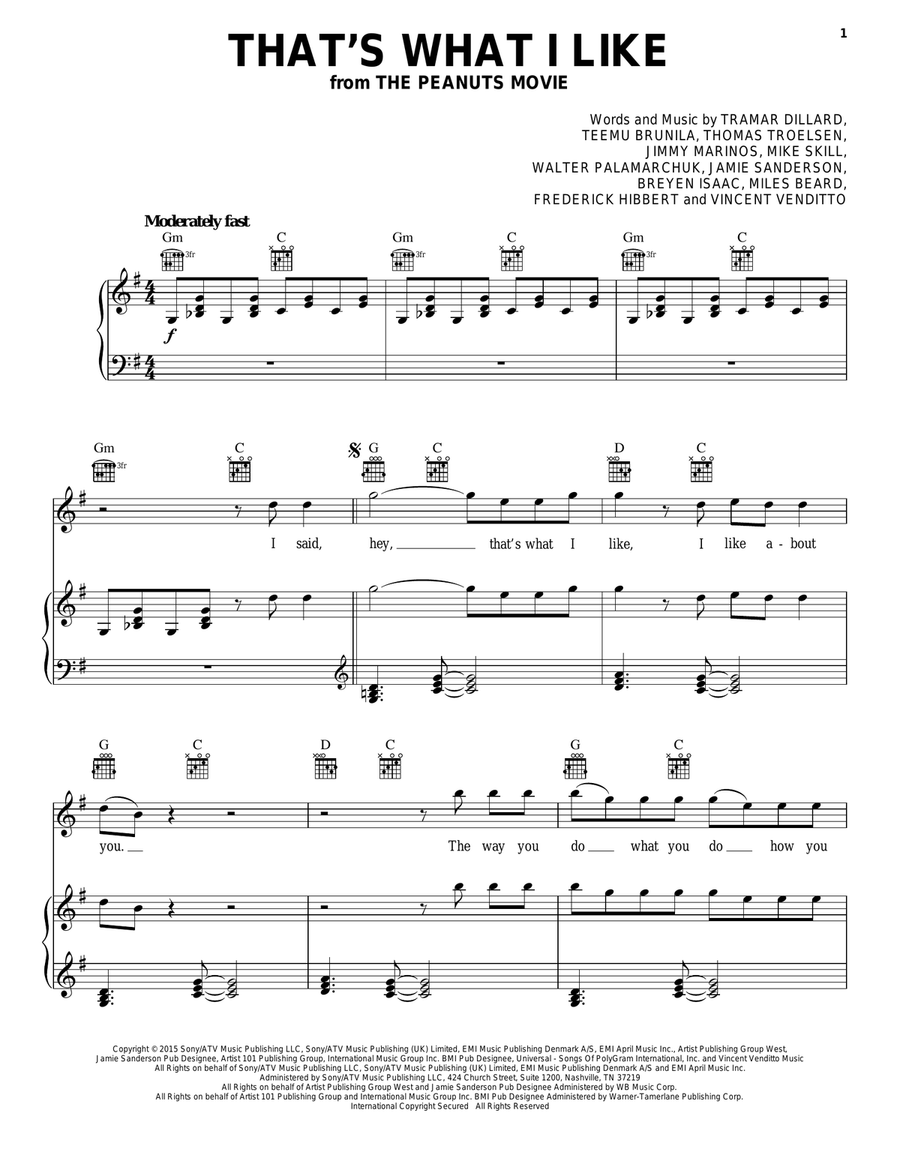That's What I Like That's What I Like Piano, Vocal, Guitar scores gallery preview page 1