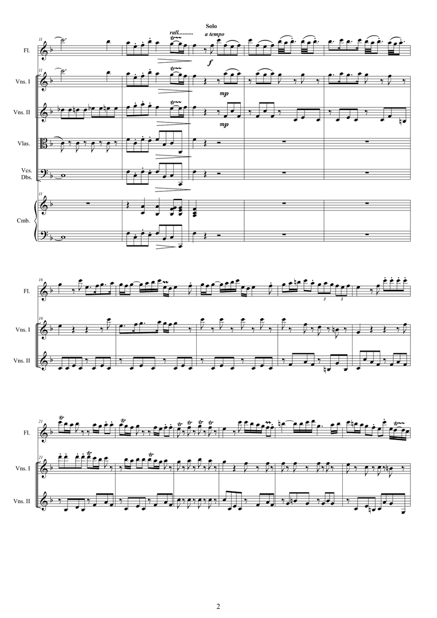 Vivaldi - Flute Concerto No.5 in F major Op.10 RV 434 for Flute, Strings and Cembalo Chamber Orchestra scores gallery preview page 2