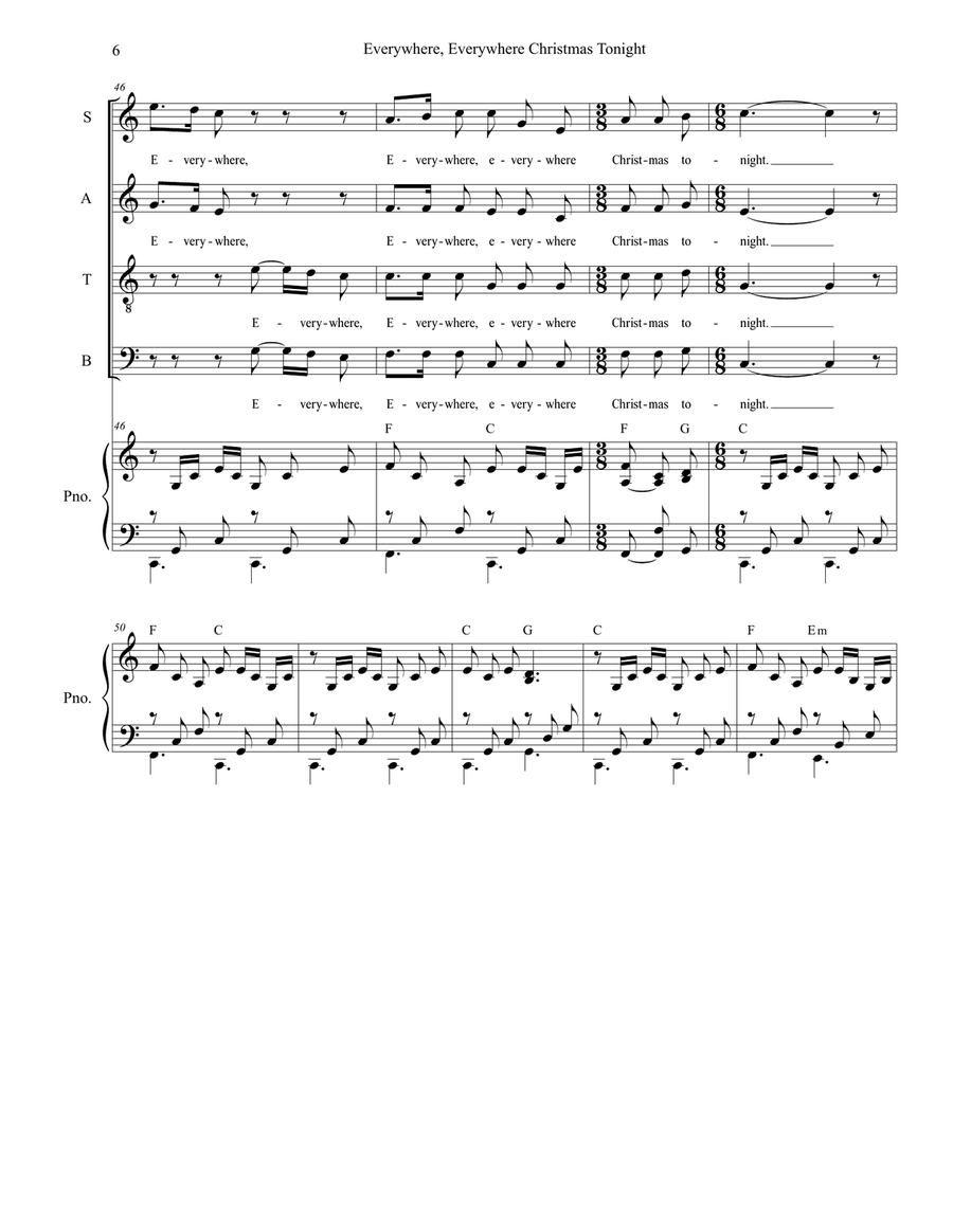 Everywhere, Everywhere Christmas Tonight (SATB Alternate) 4-Part scores gallery preview page 6