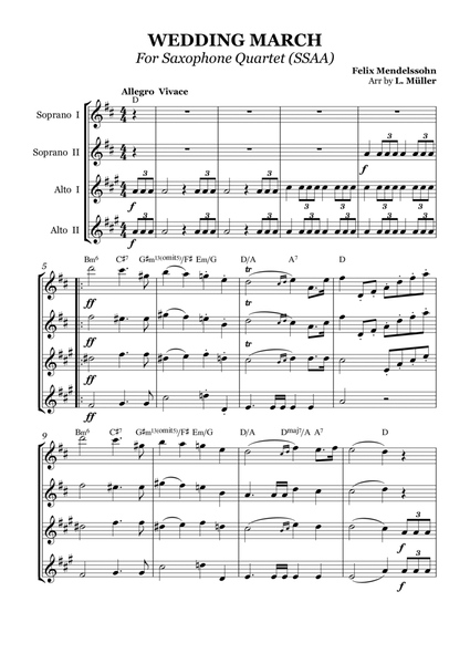 Wedding March - For Saxophone Quartet (SSAA) - With chords image number null
