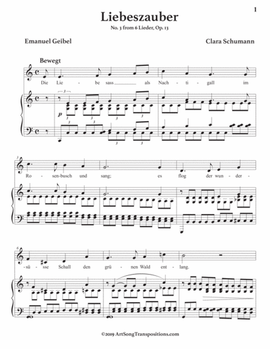 CLARA SCHUMANN: Liebeszauber, Op. 13 no. 3 (transposed to C major)