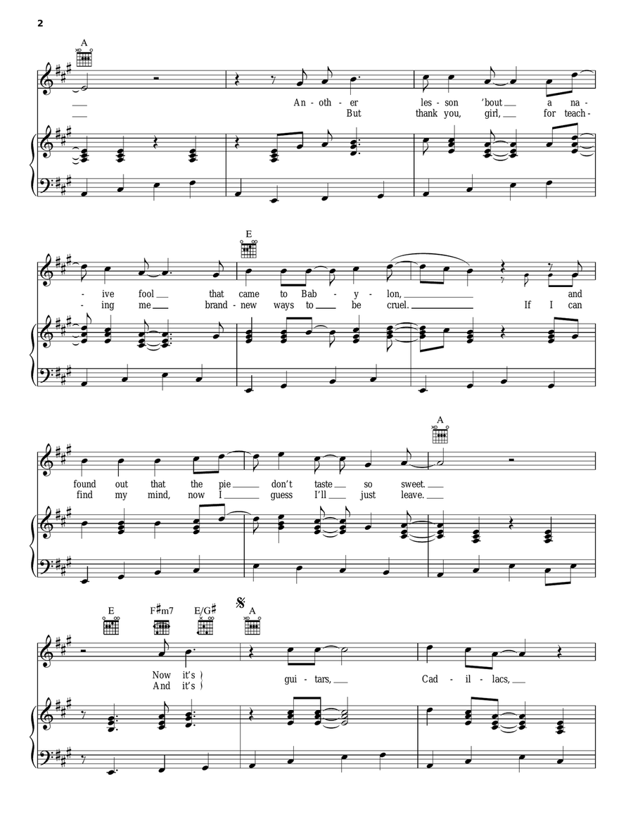 Guitars, Cadillacs Piano, Vocal, Guitar scores gallery preview page 2