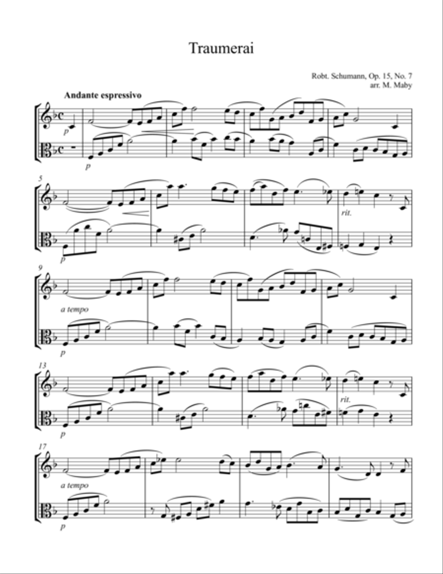 Traumerai, for violin & viola duet String Duet scores gallery preview page 1