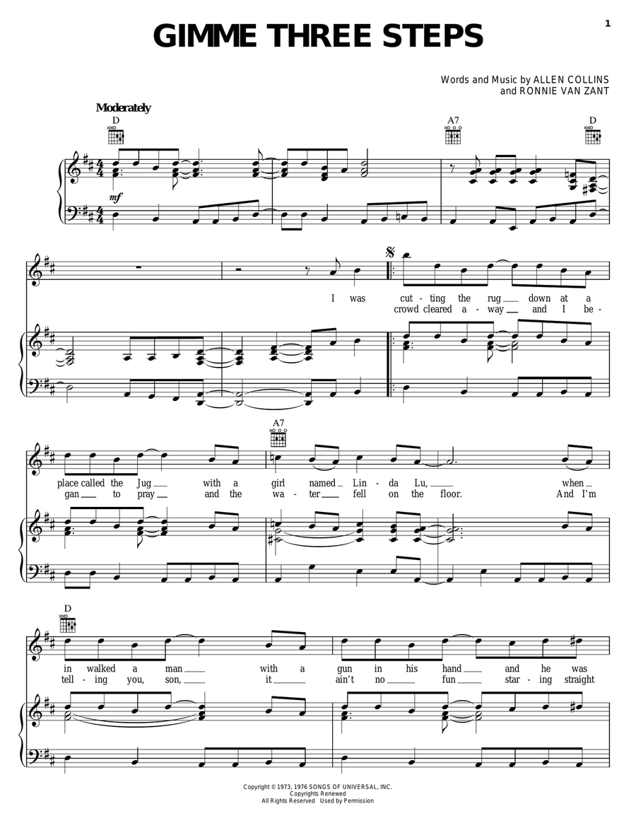 Gimme Three Steps Piano, Vocal, Guitar scores gallery preview page 1