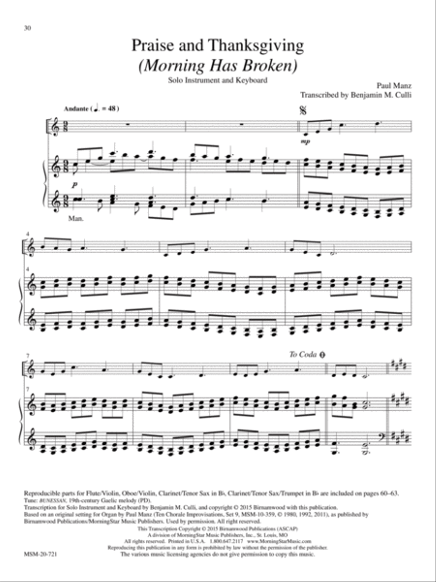 Praise and Thanksgiving (Morning Has Broken) Piano scores gallery preview page 1