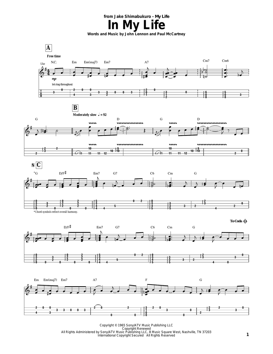 In My Life (arr. Jake Shimabukuro) Ukulele scores gallery preview page 1