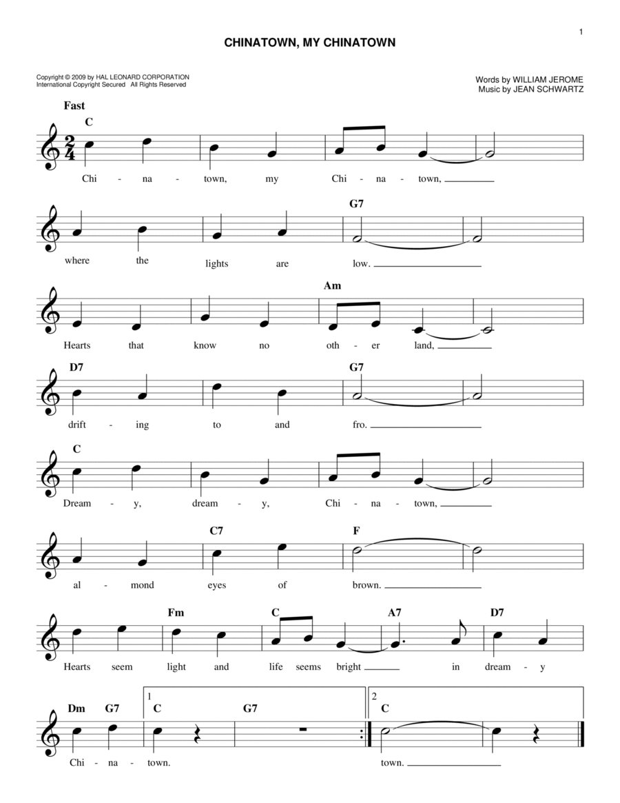 Chinatown, My Chinatown Piano scores gallery preview page 1