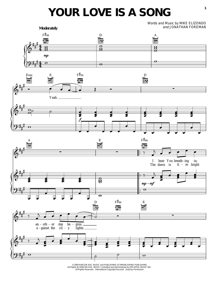 Your Love Is A Song Piano, Vocal, Guitar scores gallery preview page 1