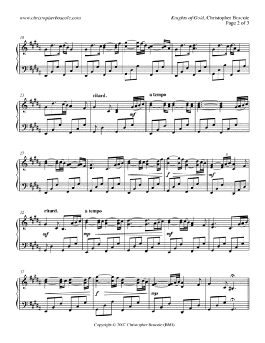Knights of Gold Piano Solo by Christopher Boscole Piano Solo scores gallery preview page 2