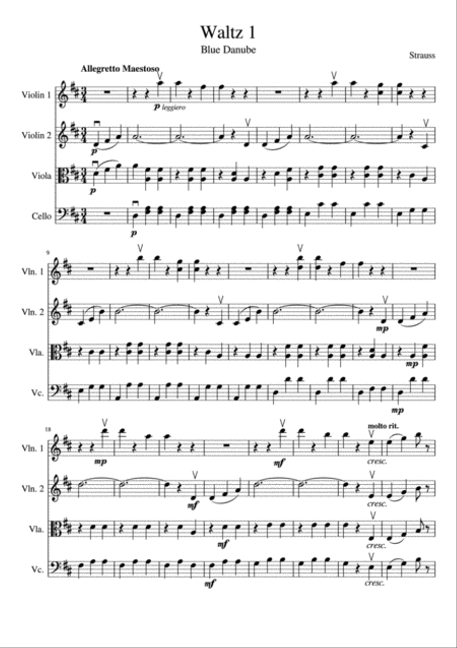 Theme from The Blue Danube String Quartet scores gallery preview page 2
