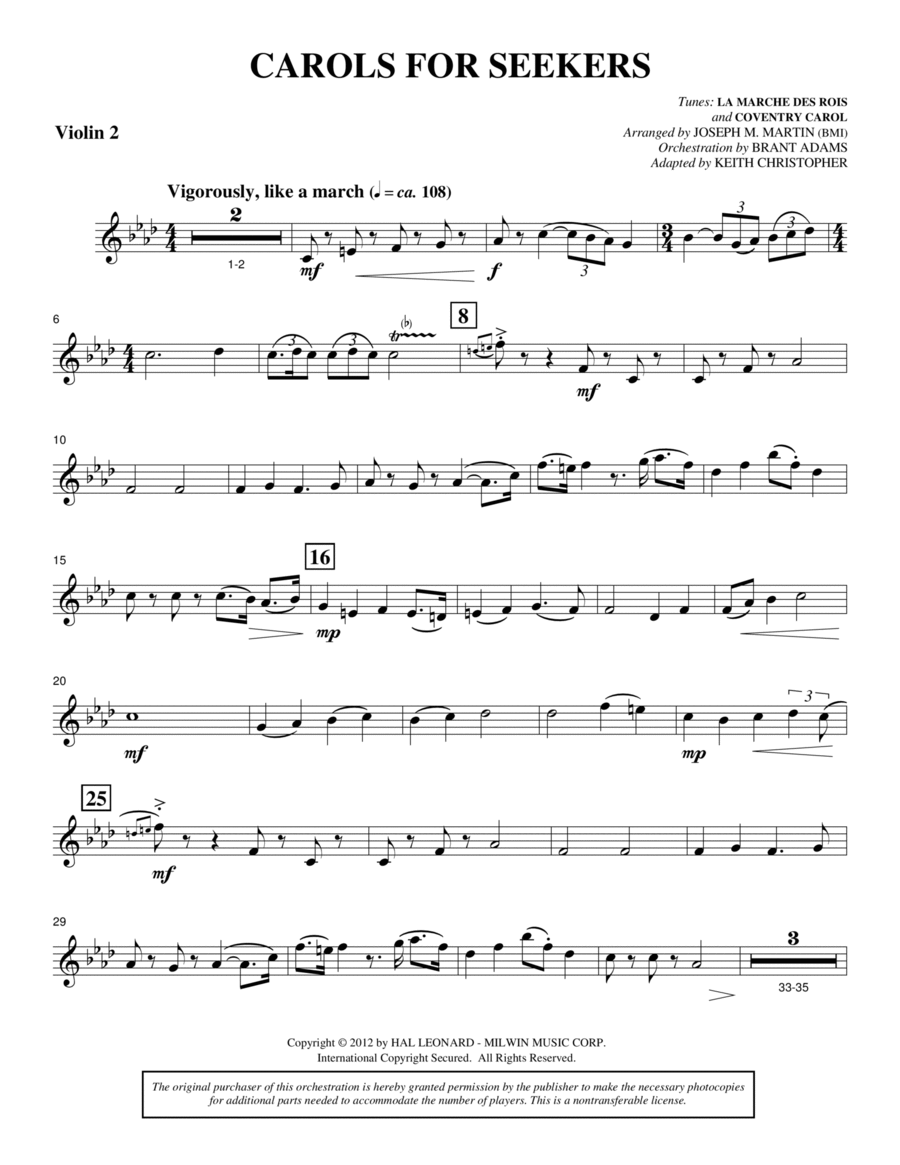 Carols for Seekers - Violin 2 Choir scores gallery preview page 1