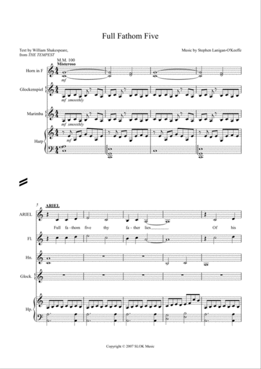 Full Fathom Five - for voice and mixed ensemble Small Ensemble scores gallery preview page 2