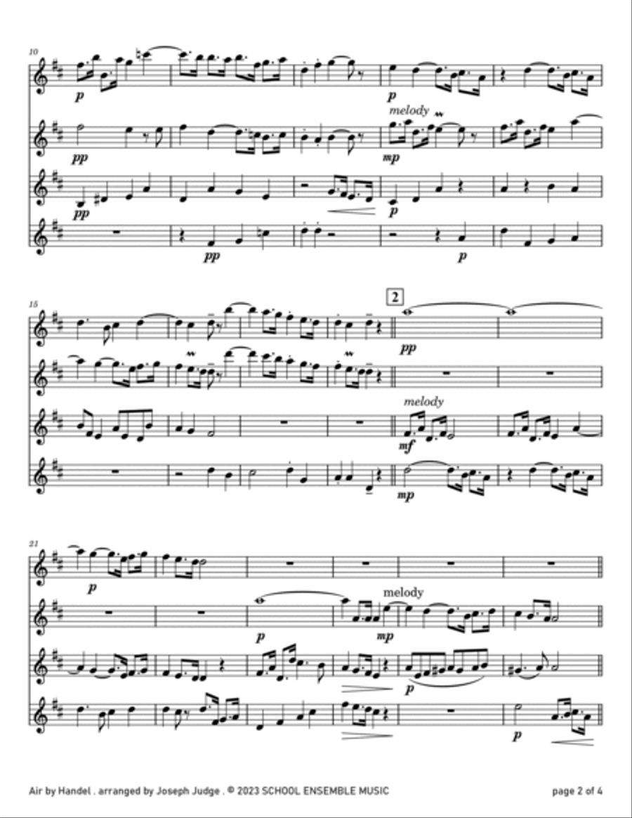Air by Handel for Clarinet Quartet in Schools Clarinet Quartet scores gallery preview page 2
