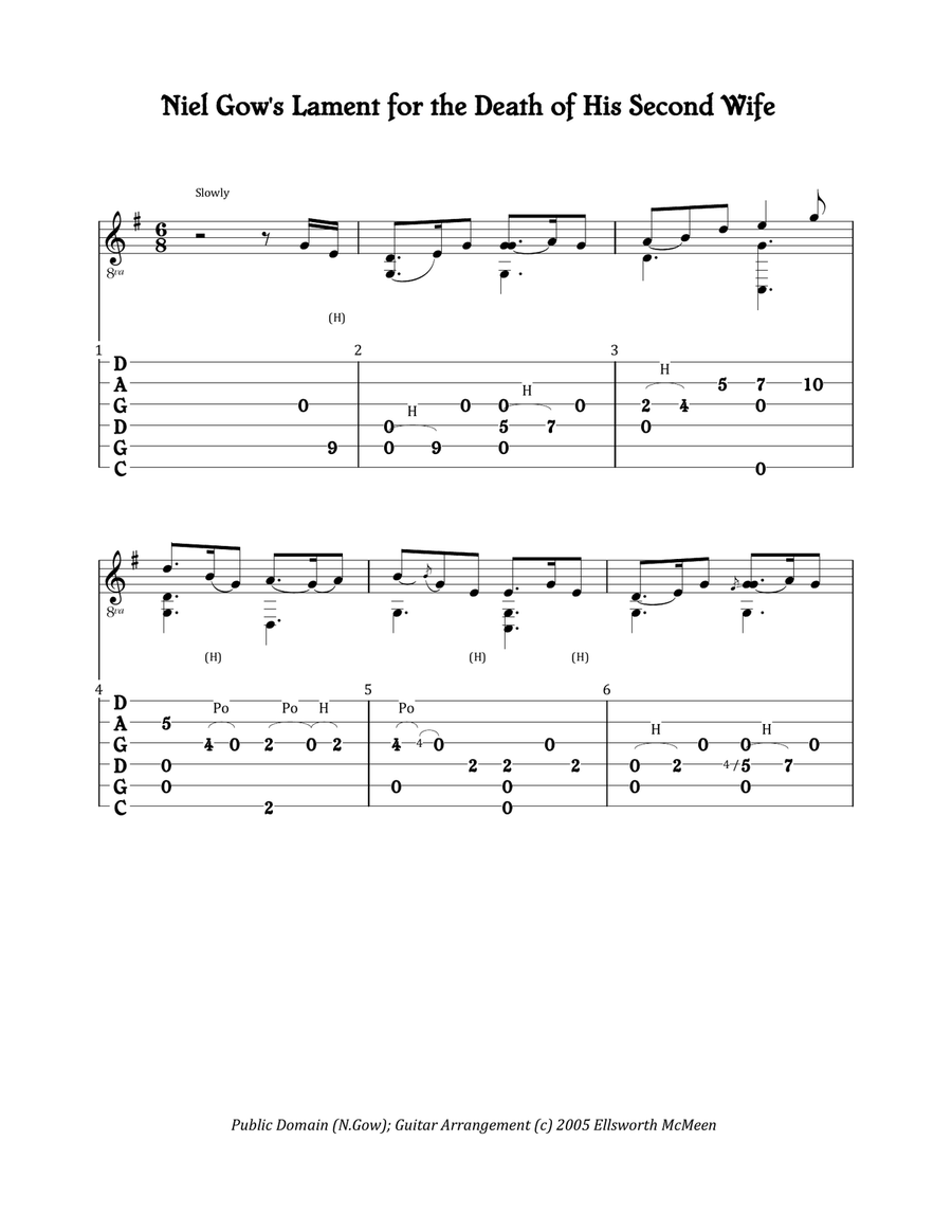 Niel Gow's Lament for the Death of His Second Wife (For Fingerstyle Guitar Tuned CGDGAD) Acoustic Guitar scores gallery preview page 1