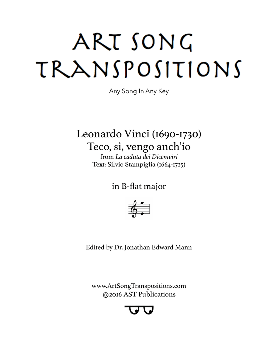 VINCI: Teco, sì, vengo anch'io (transposed to B-flat major) Piano, Vocal scores gallery preview page 1