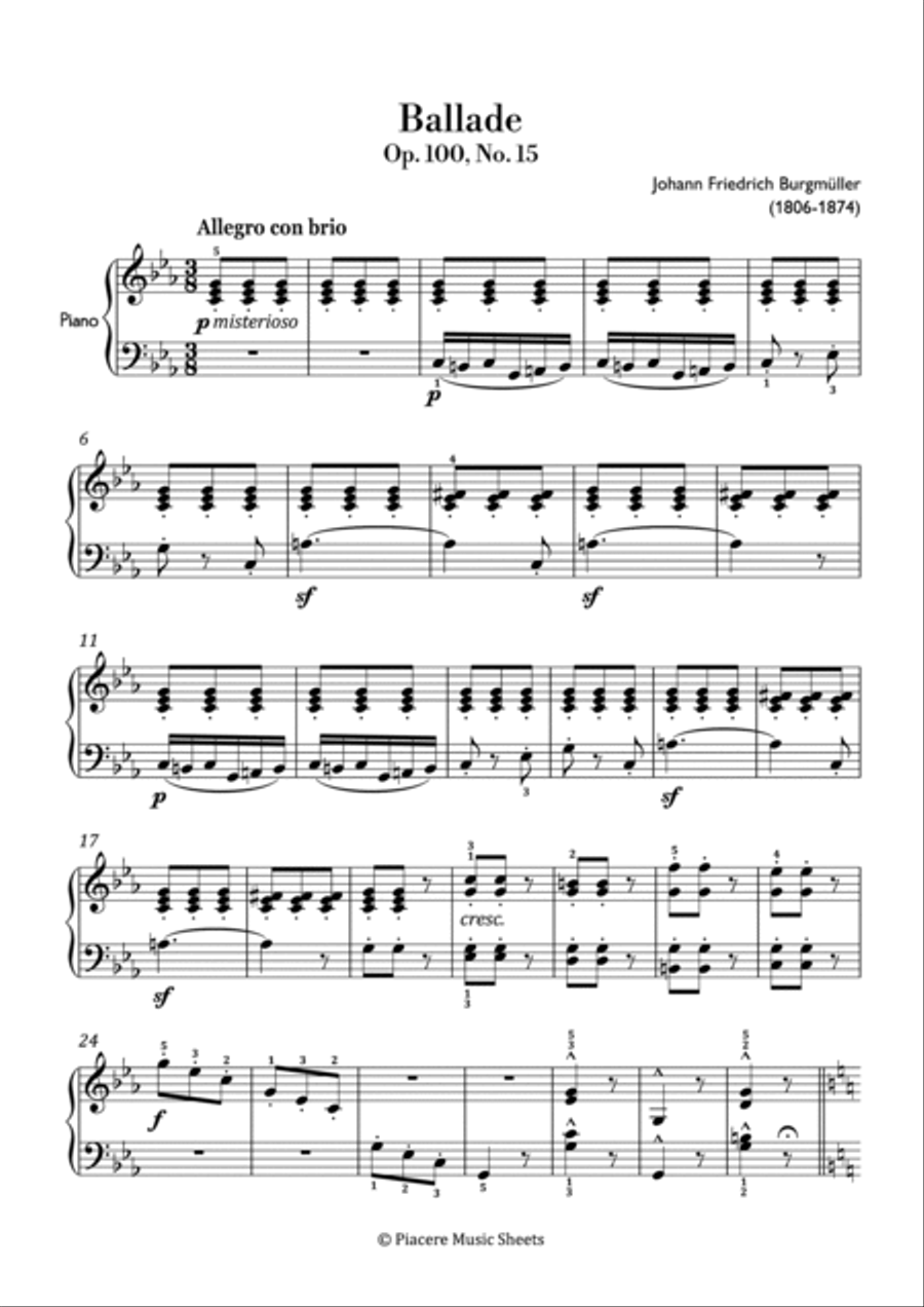 Burgmüller - Ballade in C minor - Intermediate Piano Method scores gallery preview page 2