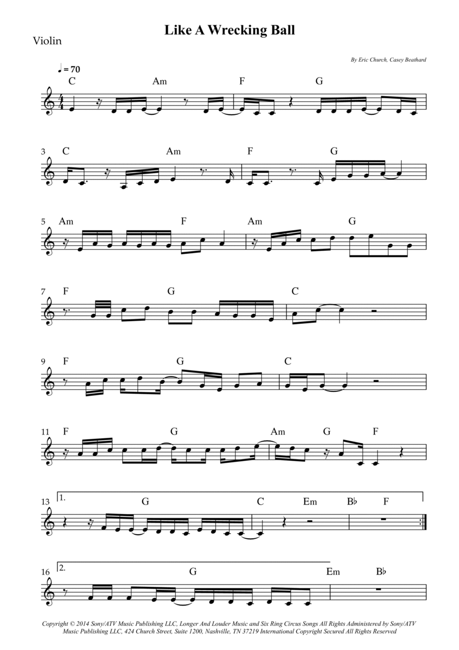 Like A Wrecking Ball Like A Wrecking Ball Violin Solo scores gallery preview page 1