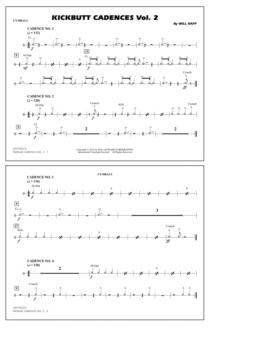 Kickbutt Cadences Vol. 2 - Cymbals Marching Band scores gallery preview page 1