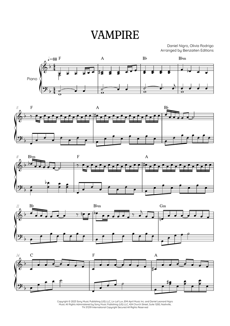 Vampire Piano Solo scores gallery preview page 1