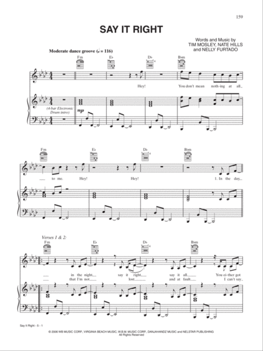 Say It Right Say It Right Piano, Vocal, Guitar scores gallery preview page 1