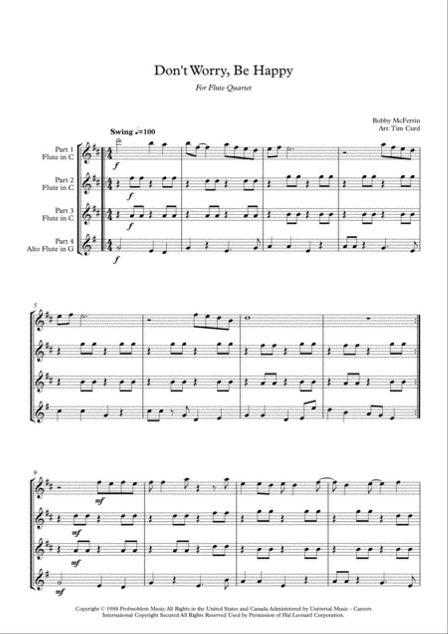 Don't Worry, Be Happy Woodwind Quartet scores gallery preview page 2