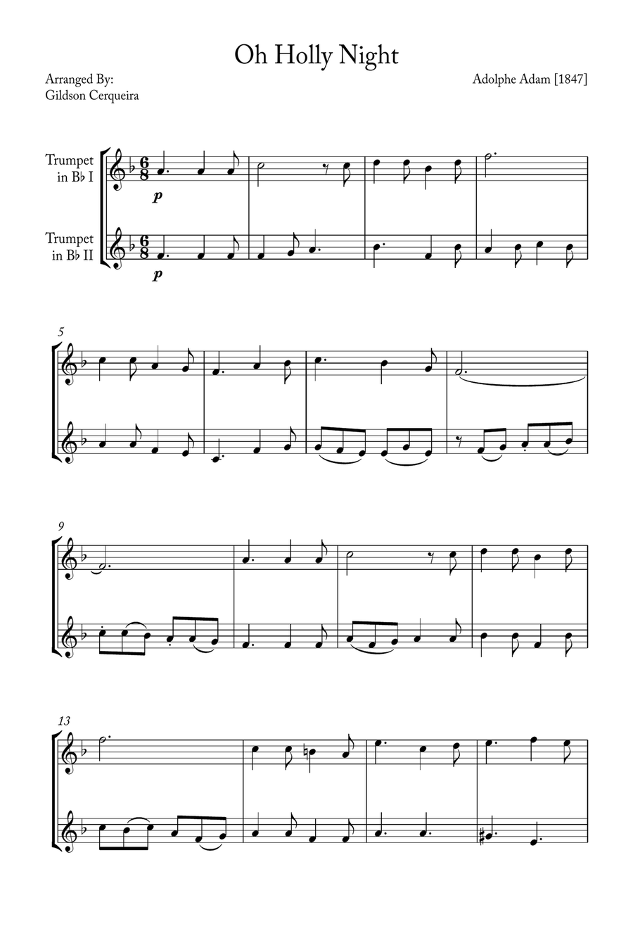 Oh Holy night Trumpet Duet scores gallery preview page 1
