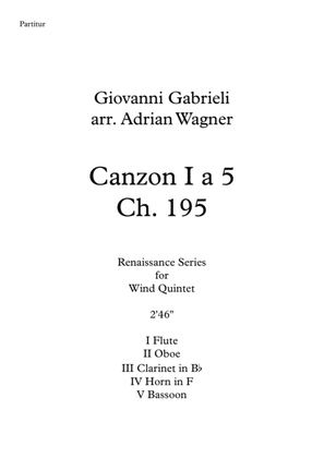 Book cover for Canzon I a 5 Ch.195 (Giovanni Gabrieli) Wind Quintet arr. Adrian Wagner