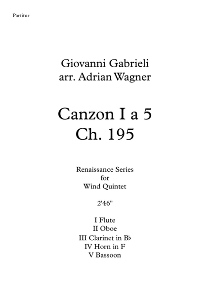 Canzon I a 5 Ch.195 (Giovanni Gabrieli) Wind Quintet arr. Adrian Wagner image number null