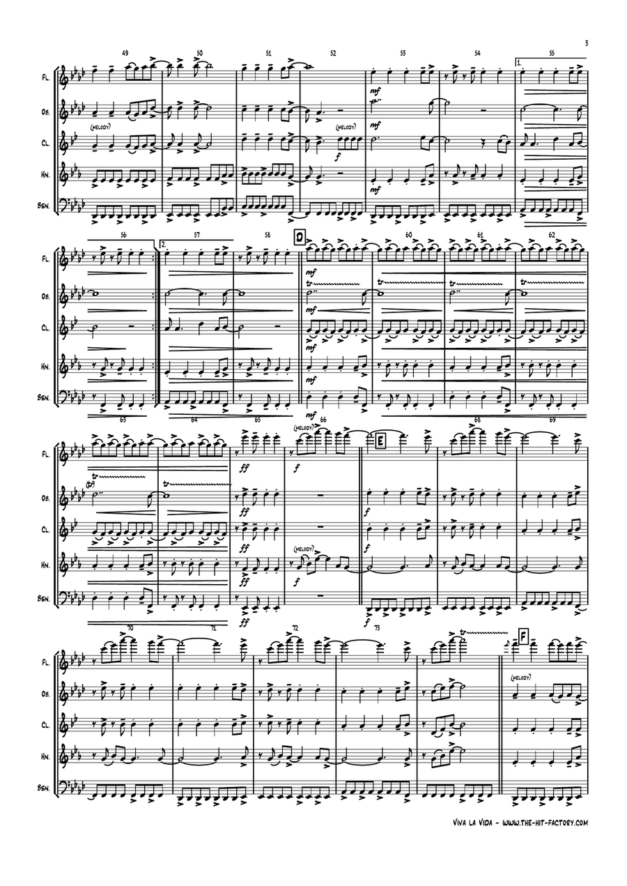 Viva La Vida Woodwind Quintet scores gallery preview page 3
