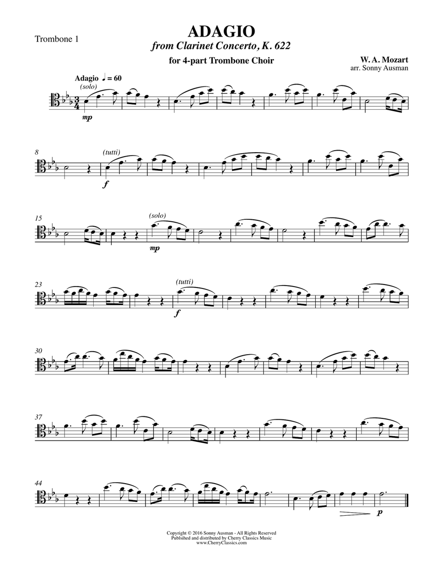 Adagio from Clarinet Concerto K. 622 for 4-part Trombone Choir 4-Part scores gallery preview page 4