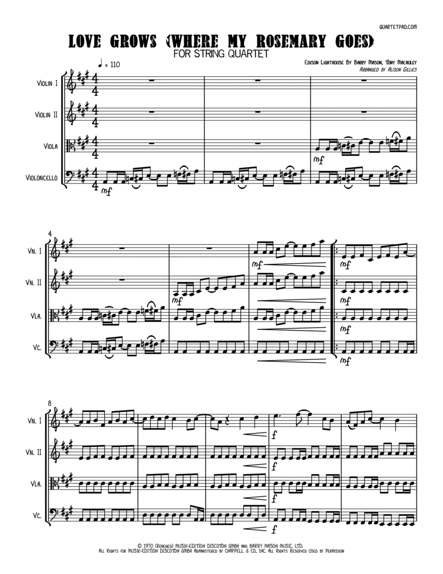 Love Grows (where My Rosemary Goes) String Quartet scores gallery preview page 1