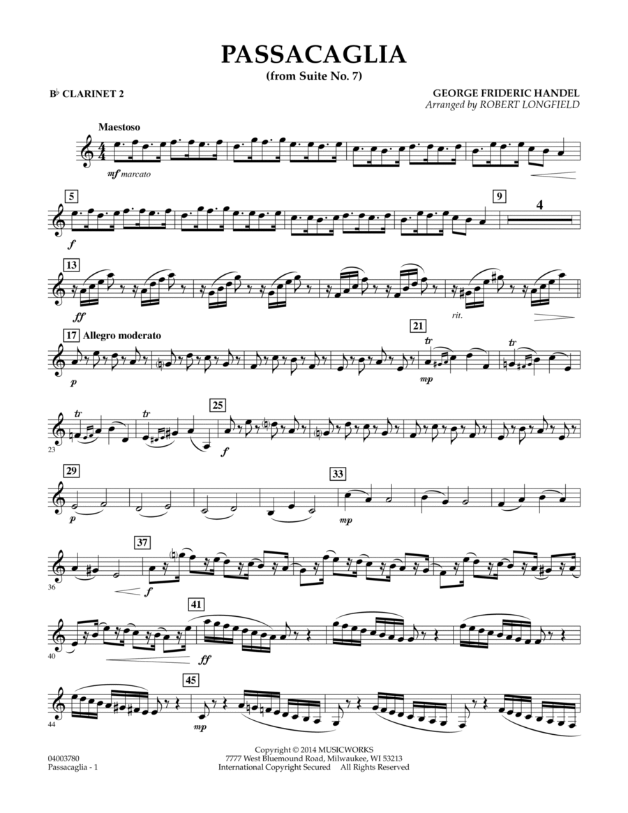 Book cover for Passacaglia (from Suite No. 7) - Bb Clarinet 2