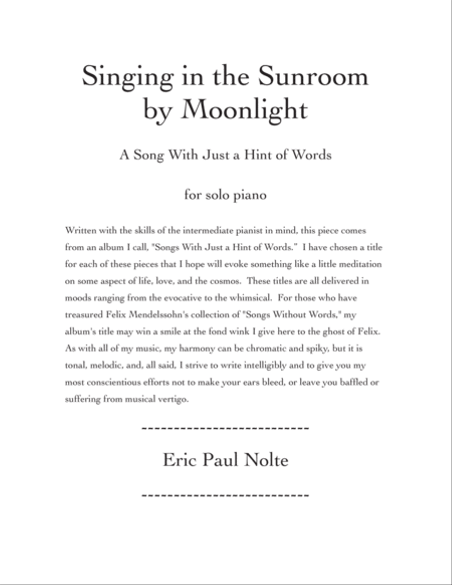 Singing in the Sunroom by Moonlight Piano Solo scores gallery preview page 1