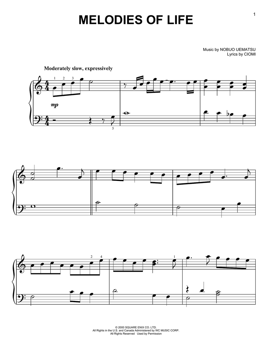 Melodies Of Life (from Final Fantasy IX) Easy Piano scores gallery preview page 1