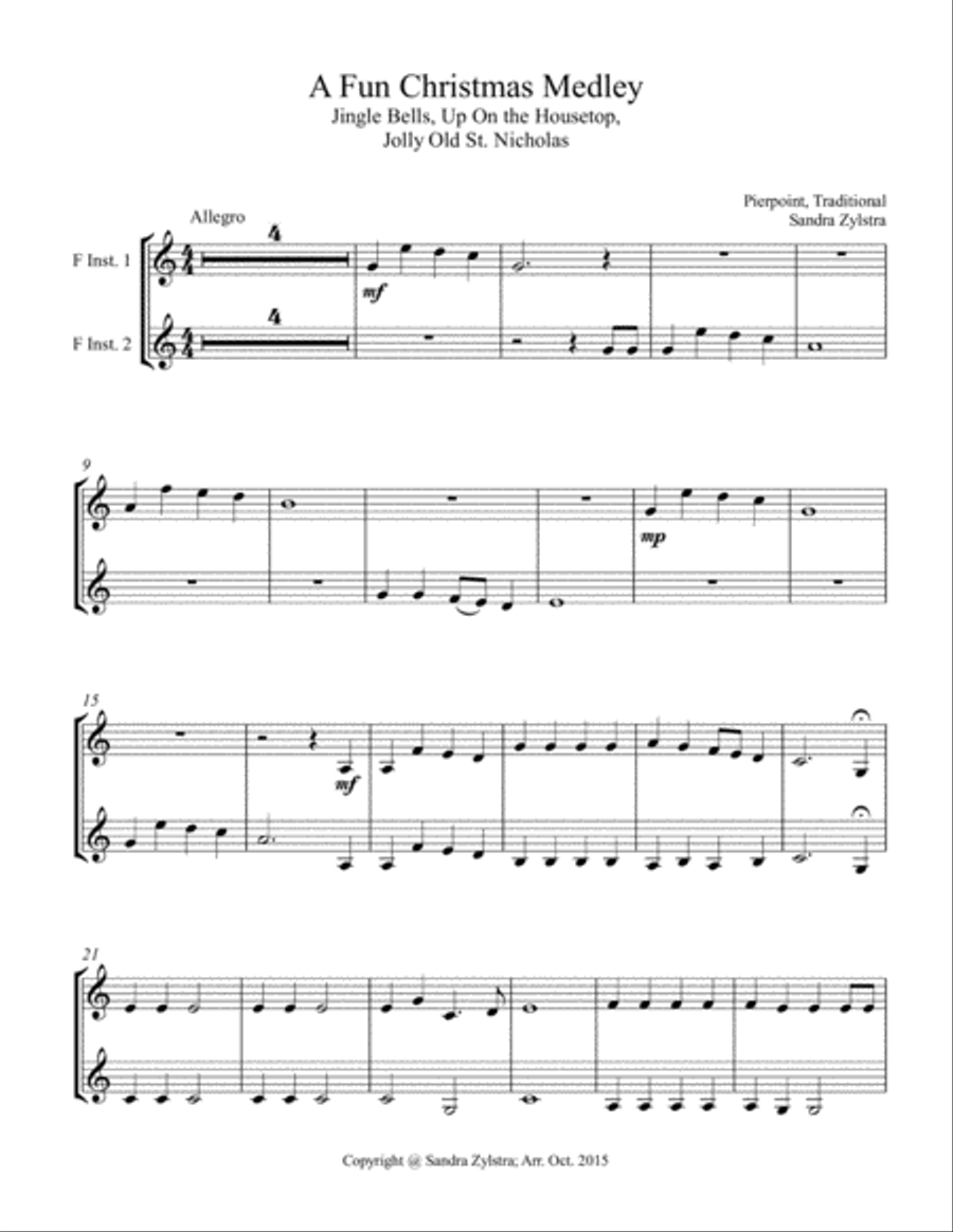 A Fun Christmas Medley (treble F instrument duet, parts only) Brass Duet scores gallery preview page 1