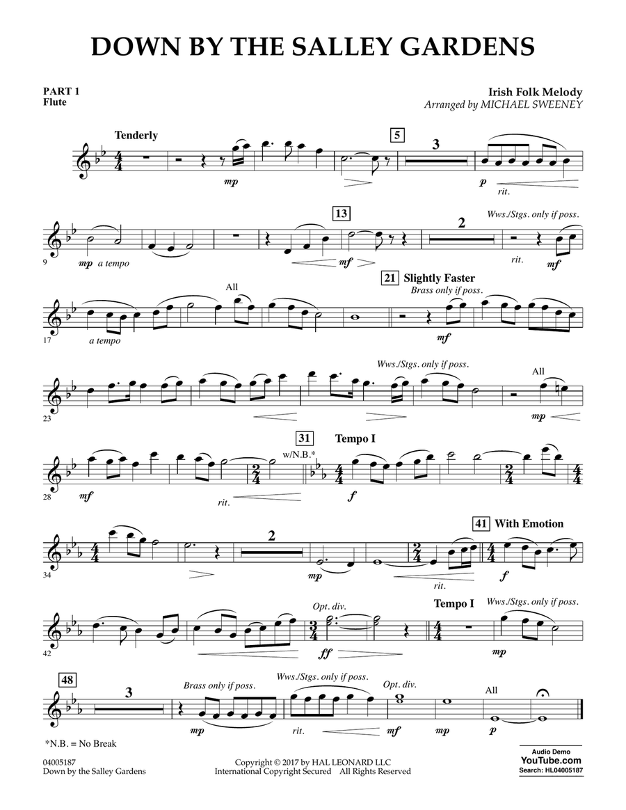 Down by the Salley Gardens - Pt.1 - Flute Concert Band scores gallery preview page 1