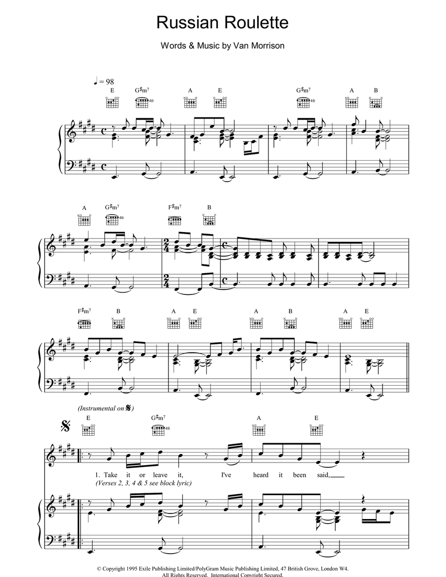 Russian Roulette Piano, Vocal, Guitar scores gallery preview page 1