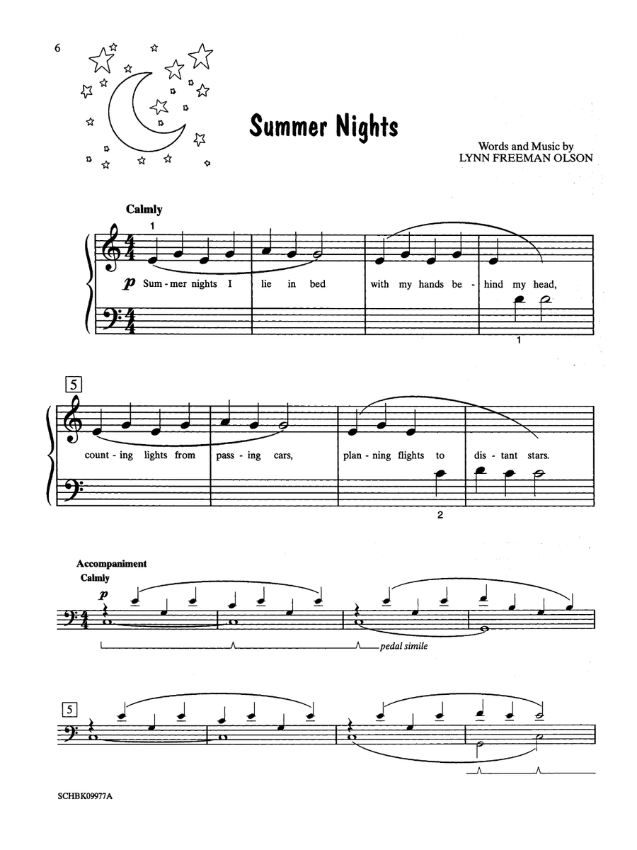 Summer Nights - Piano Solo with Lyrics (with Optional Duet Accompaniments) Piano scores gallery preview page 1