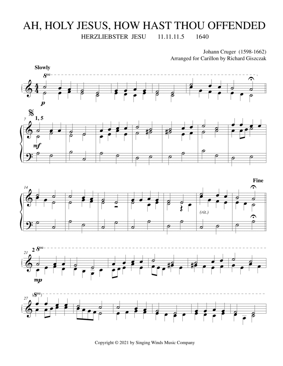 Ah, Holy Jesus, How Hast Thou Offended (HERZLIEBSTER JESU) Carillon scores gallery preview page 1