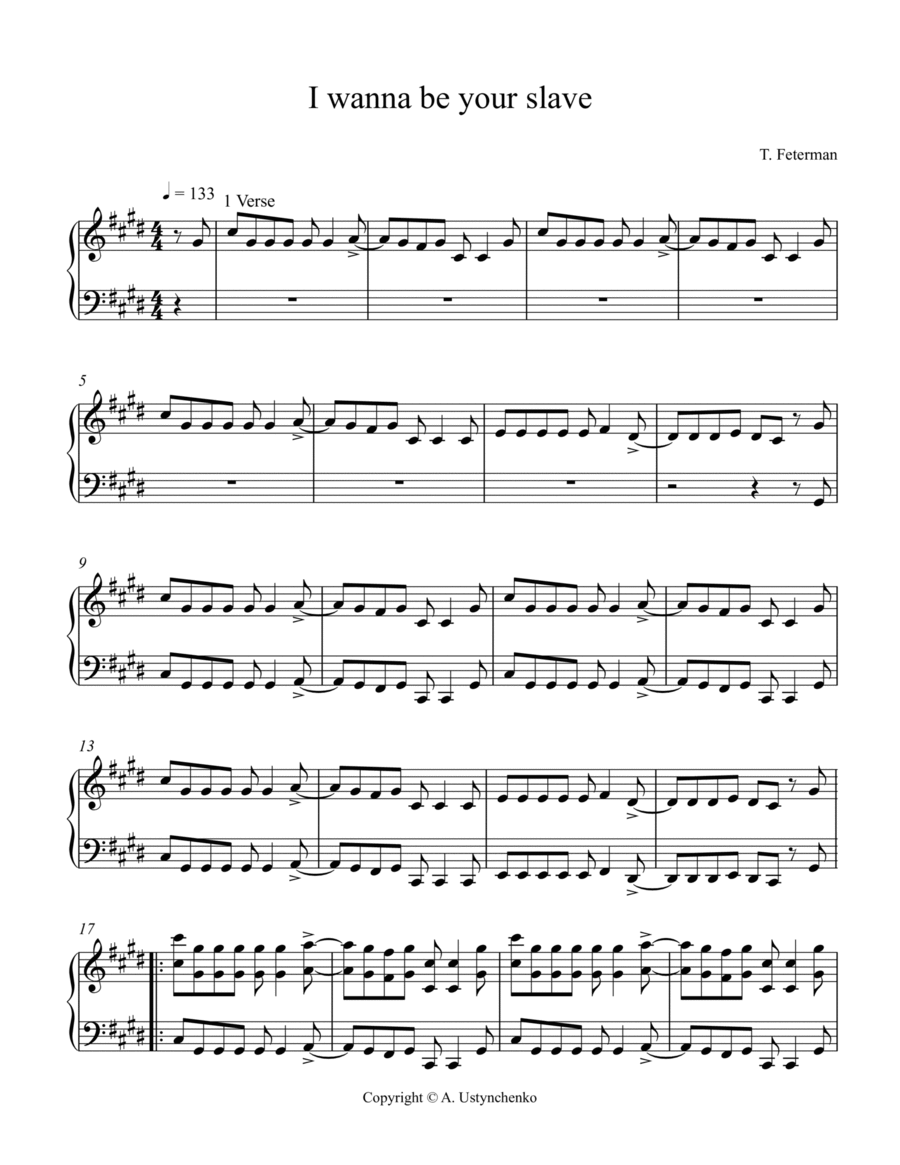 I Wanna Be Your Slave Easy Piano scores gallery preview page 1