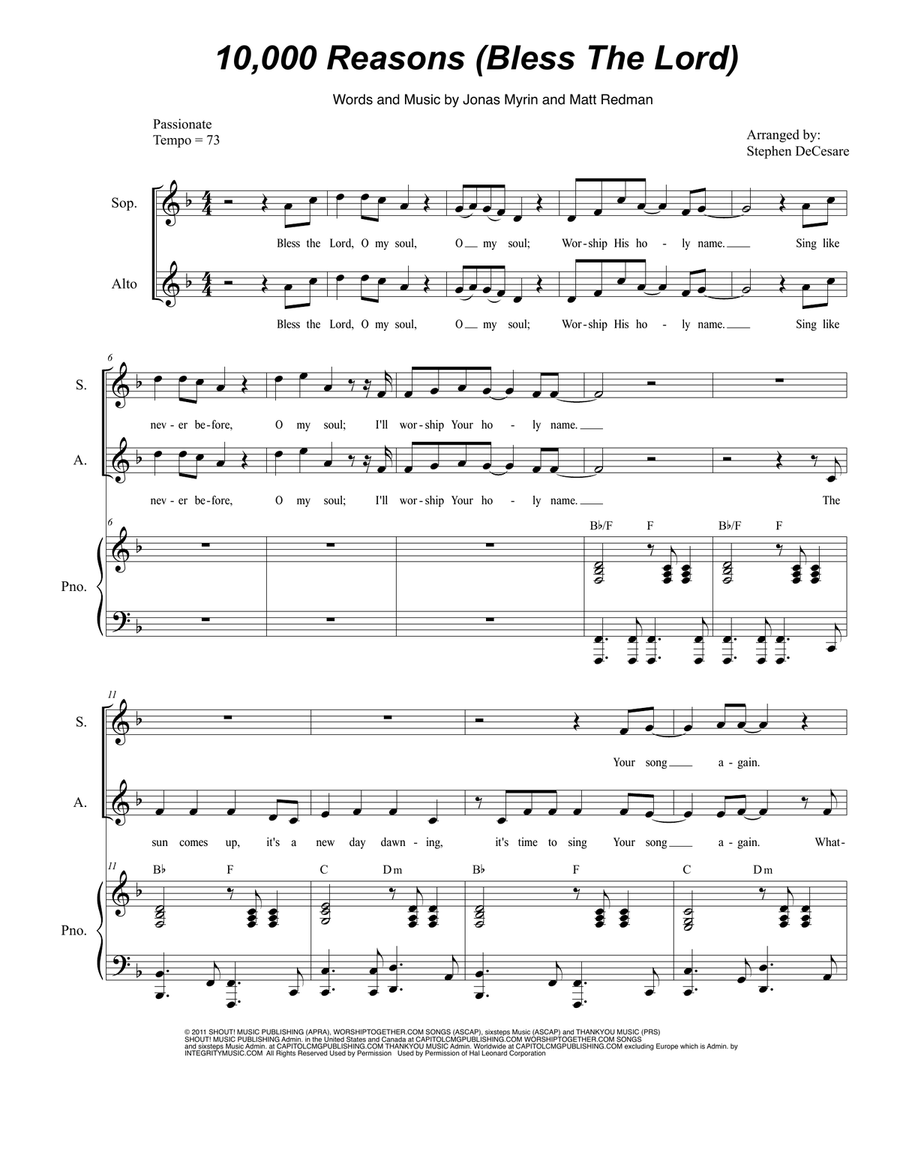 10,000 Reasons (Bless The Lord) SA scores gallery preview page 1