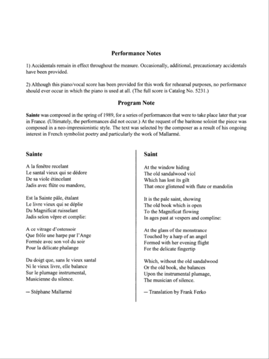 Sainte (Downloadable Piano/Vocal Score) Cello scores gallery preview page 1