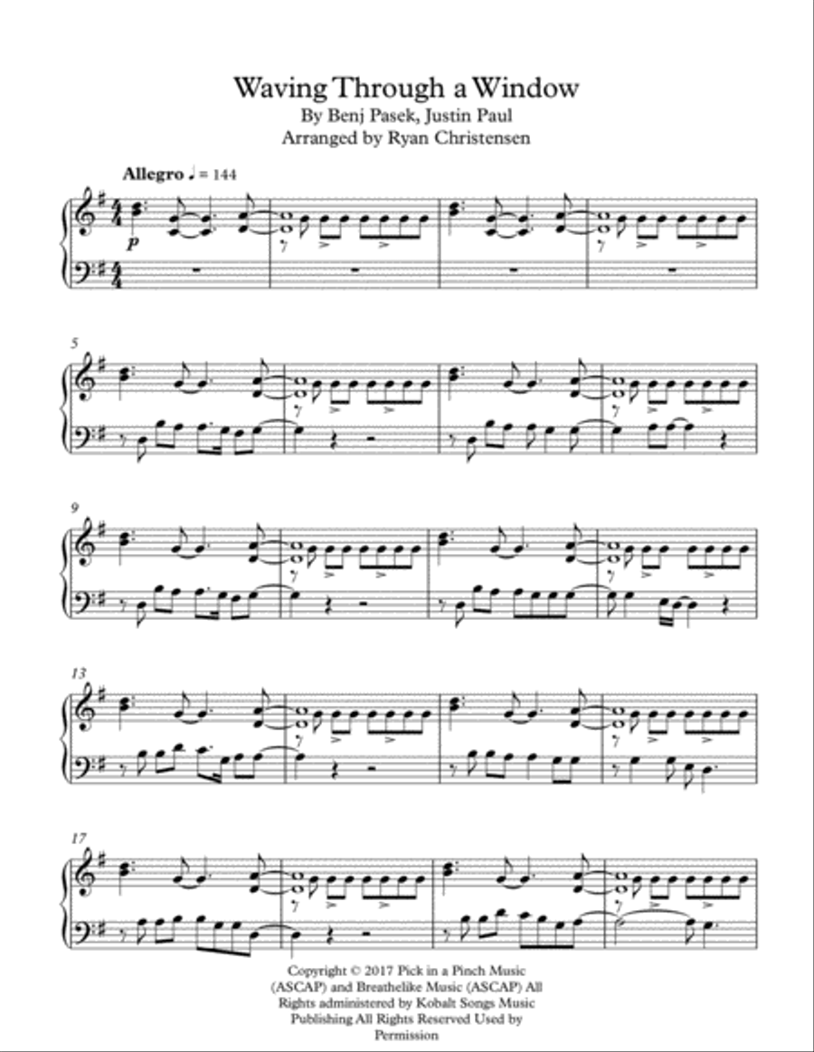 Waving Through A Window Piano Solo scores gallery preview page 1