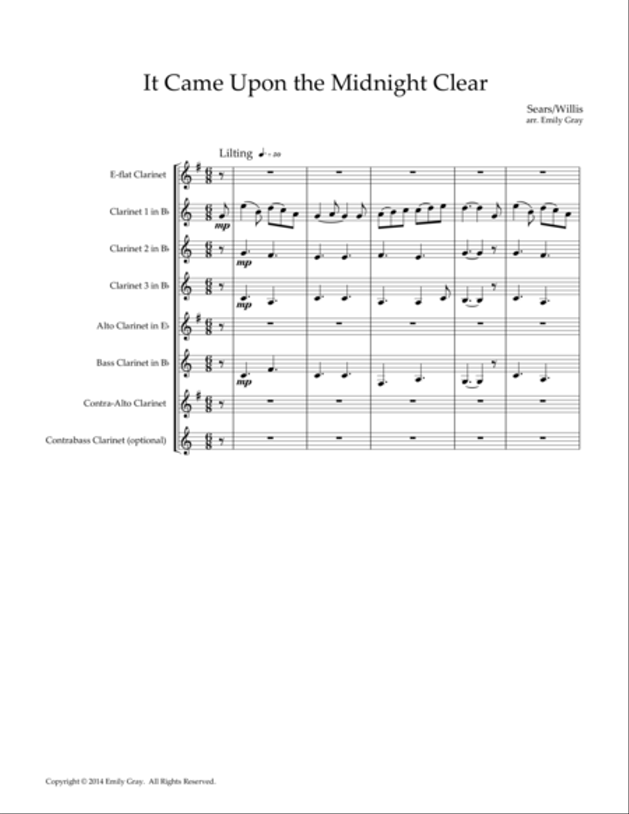 It Came Upon The Midnight Clear, for Clarinet Choir Clarinet Choir scores gallery preview page 1